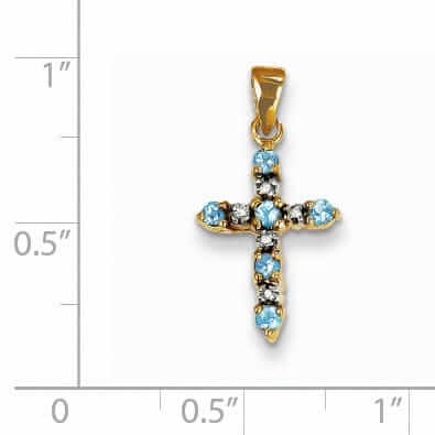 14k Blue Topaz Diamond Cross Pendant