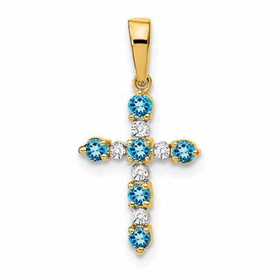 14k Blue Topaz Diamond Cross Pendant