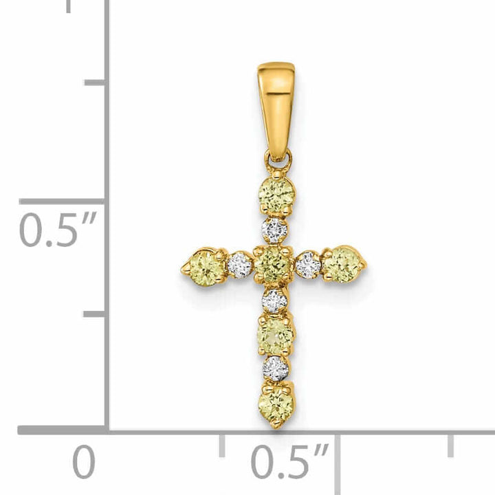14k Peridot Diamond Cross Pendant