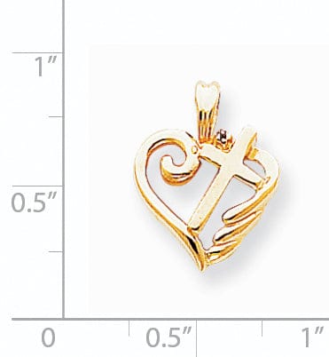 14k Yellow Gold Diamond Heart Cross Pendant