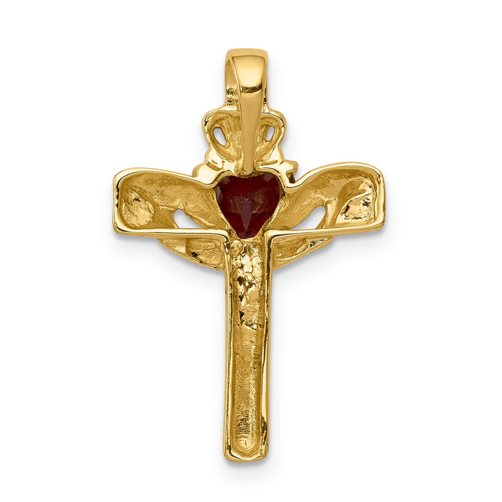 Yellow Gold Garnet Diamond Claddagh Cross Pendant