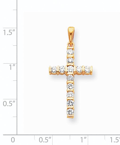 14k Yellow Gold G-I1 I Diamond Latin Cross Pendant