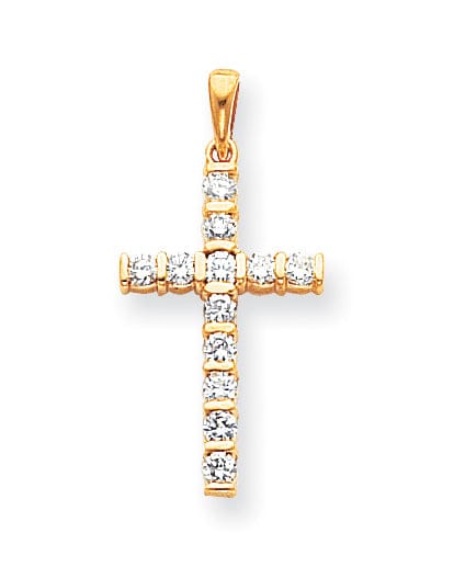 14k Yellow Gold G-I1 I Diamond Latin Cross Pendant