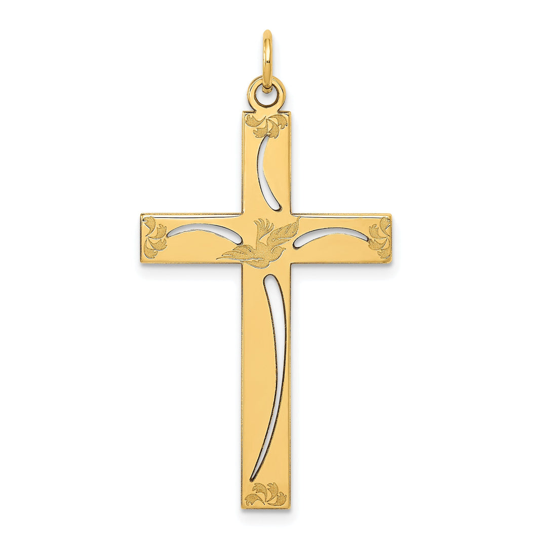 14k Yellow Gold Laser Designed Cross Pendant