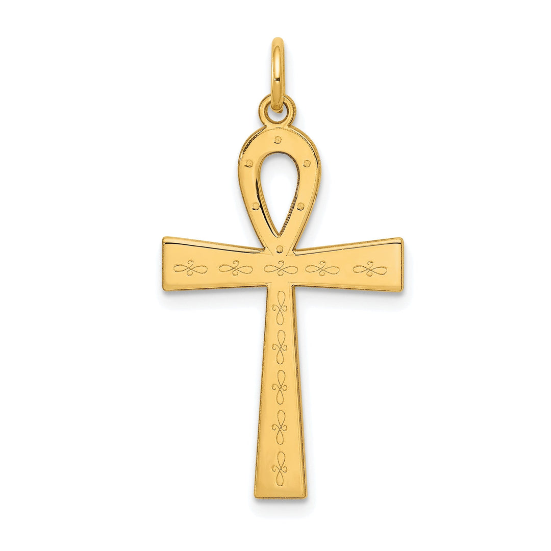 14k Yellow Gold Laser Designed Ankh Cross Pendant
