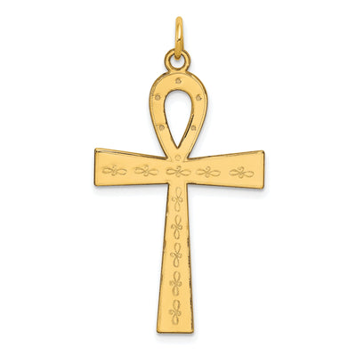 14k Yellow Gold Laser Designed Ankh Cross Pendant