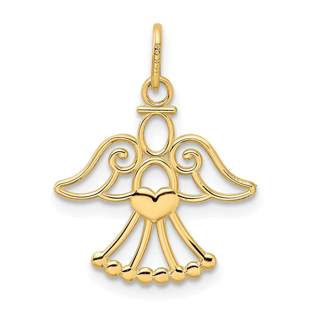 14k Yellow Gold Polished Finish Closed Back Angel with Heart Pendant