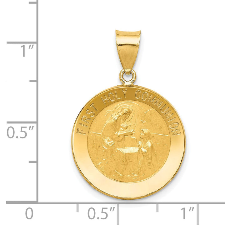 14k Yellow Gold Polish Satin Finish First Holy Communion Medal Pendant