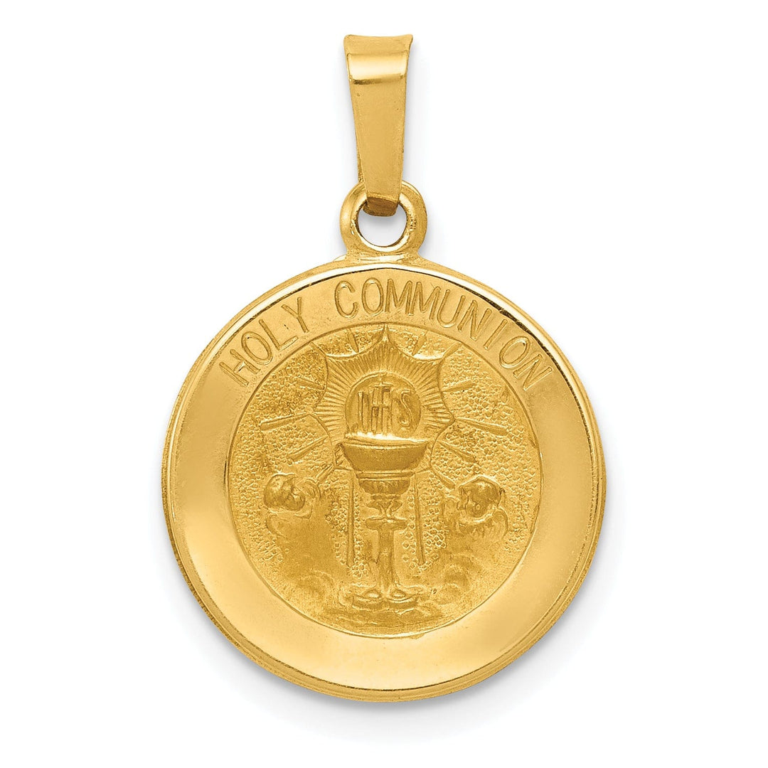 14k Yellow Gold Polished Satin Finish Holy Communion Medal Pendant