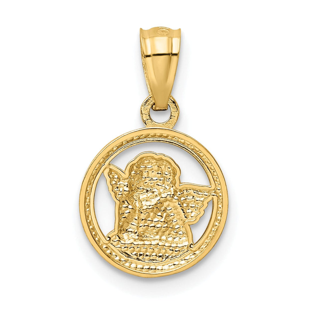 14K Yellow Gold White Rhodium Polished D.C Finish Angle Cherub Pendant