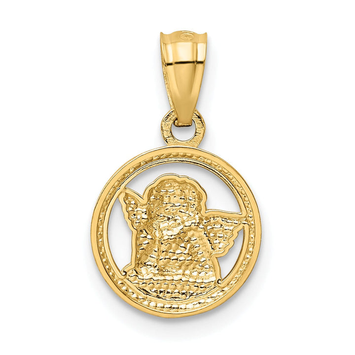 14K Yellow Gold White Rhodium Polished D.C Finish Angle Cherub Pendant