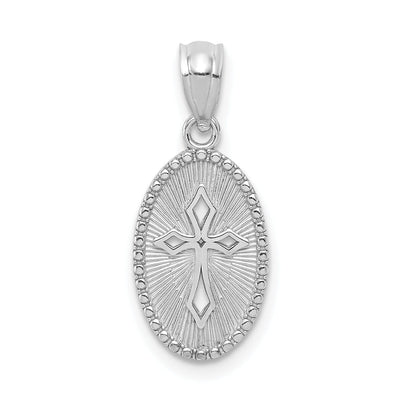 14k White Gold Small Cross Medal Oval Pendant at $ 67.56 only from Jewelryshopping.com