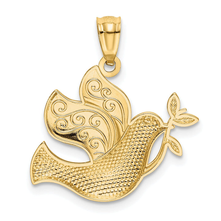 14k Yellow Gold Rhodium Polished Solid Concave Peace Dove Pendant