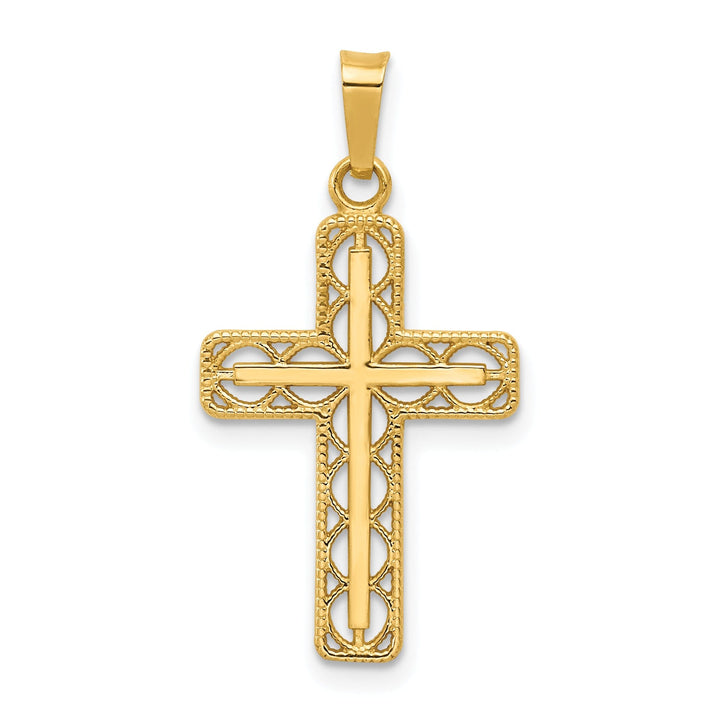 14k Yellow Gold Filigree Design Cross Pendant