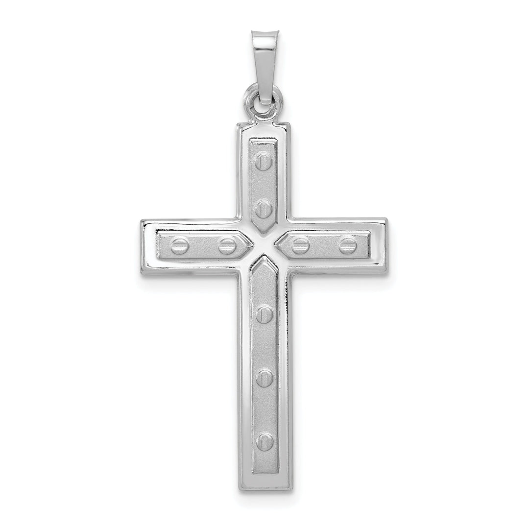 14k White Gold Satin screw Design Cross Pendant