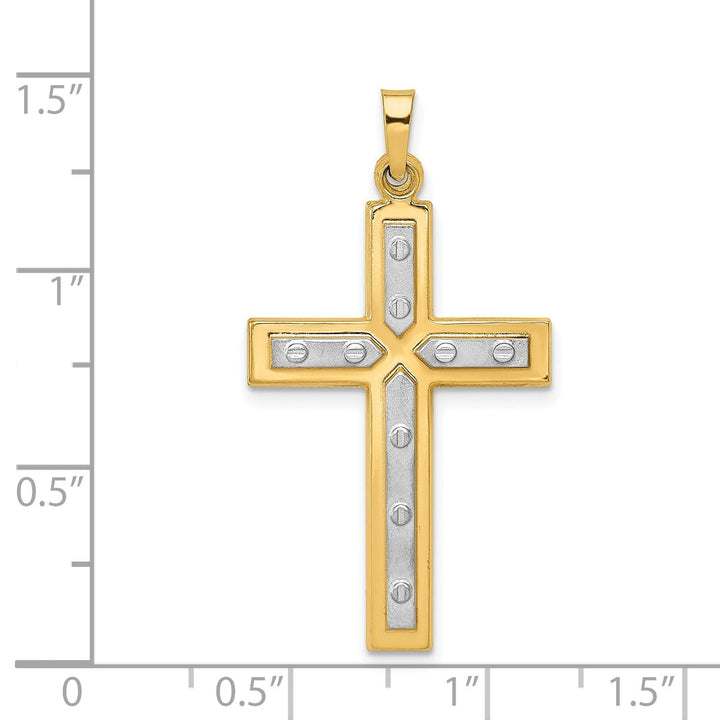 14k Two Tone Gold Screw Design Cross Pendant