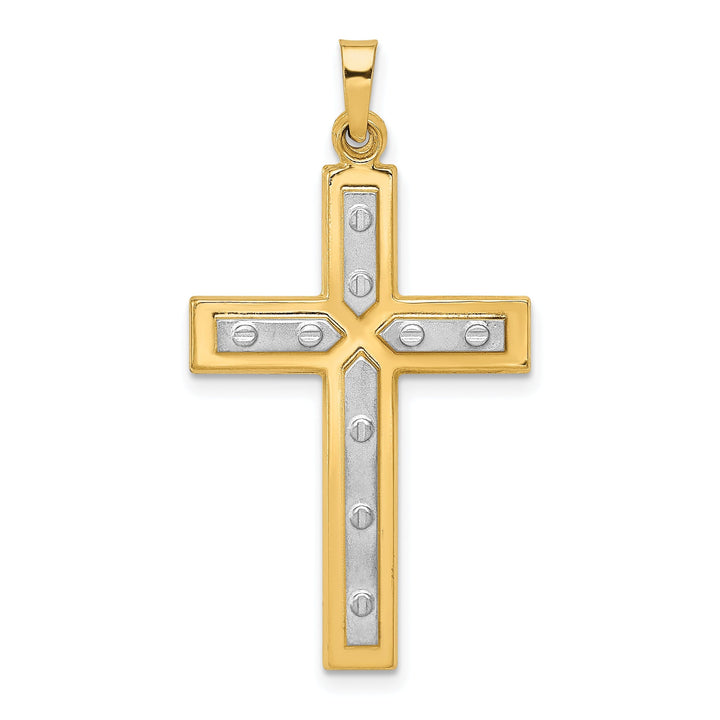 14k Two Tone Gold Screw Design Cross Pendant