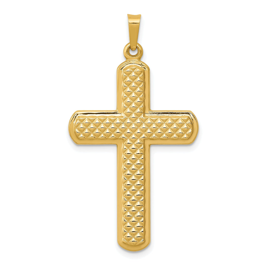 14k Yellow Gold Polished Textured Cross Pendant