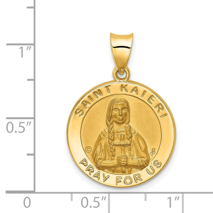 14k Yellow Gold Saint Kateri Medal Pendant