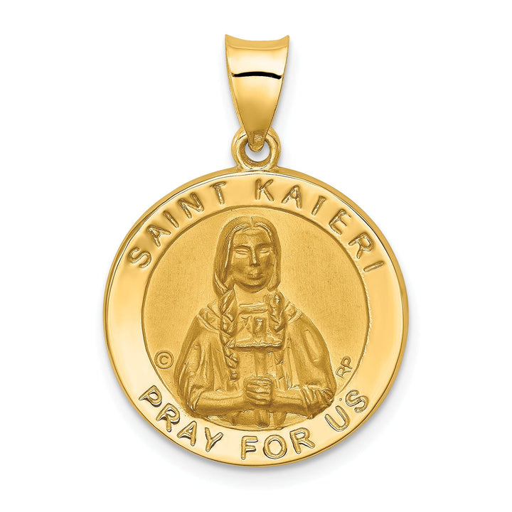 14k Yellow Gold Saint Kateri Medal Pendant