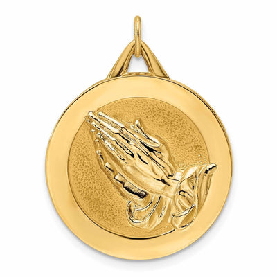 14k Polished and Satin Solid Praying Hands Disc Shape Pendant at $ 775.35 only from Jewelryshopping.com
