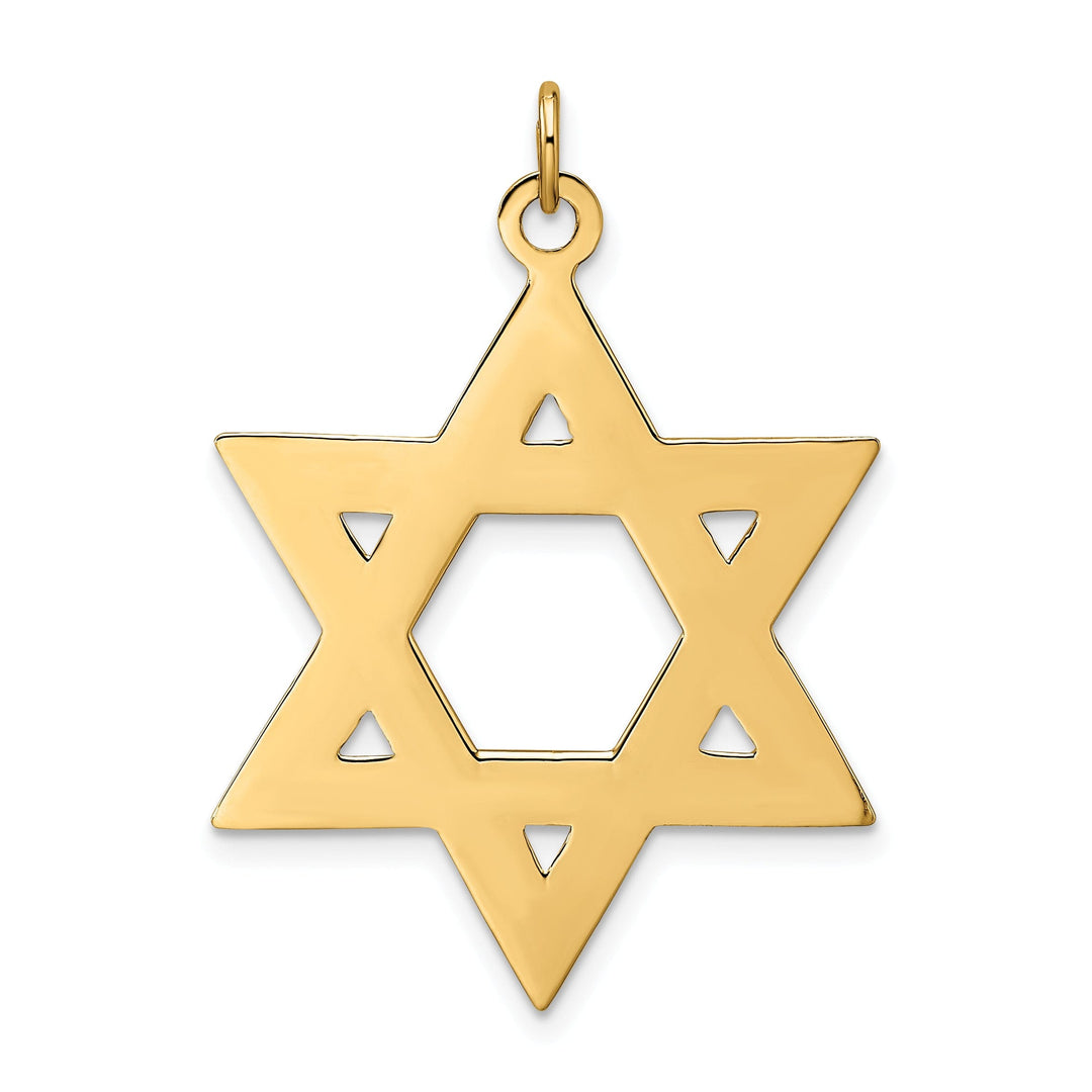 14k Yellow Gold Polished Textured Finish Unisex Star of David Pendant