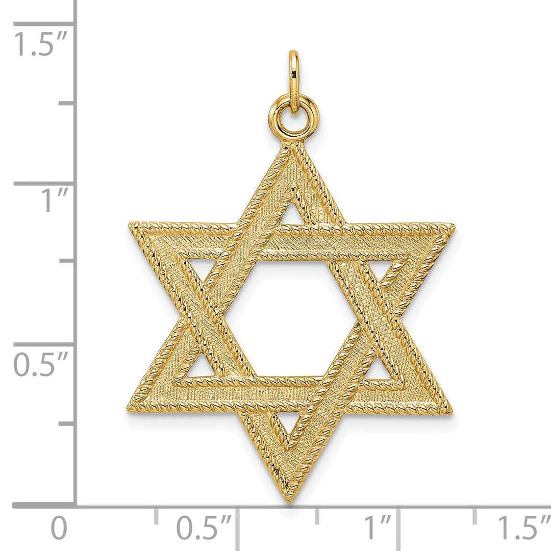 14k Yellow Gold Polished Textured Finish Unisex Star of David Pendant