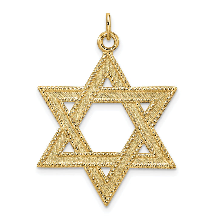 14k Yellow Gold Polished Textured Finish Unisex Star of David Pendant