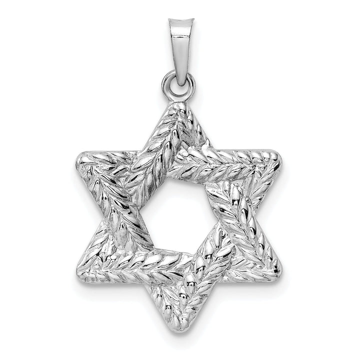 14K White Gold Polished Texture Finish Unisex Star Of David Pendant