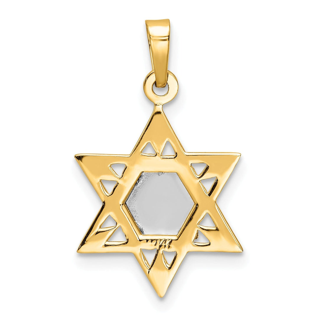 14k Yellow Gold Polished Unisex Star of David with Torah Charm Pendant