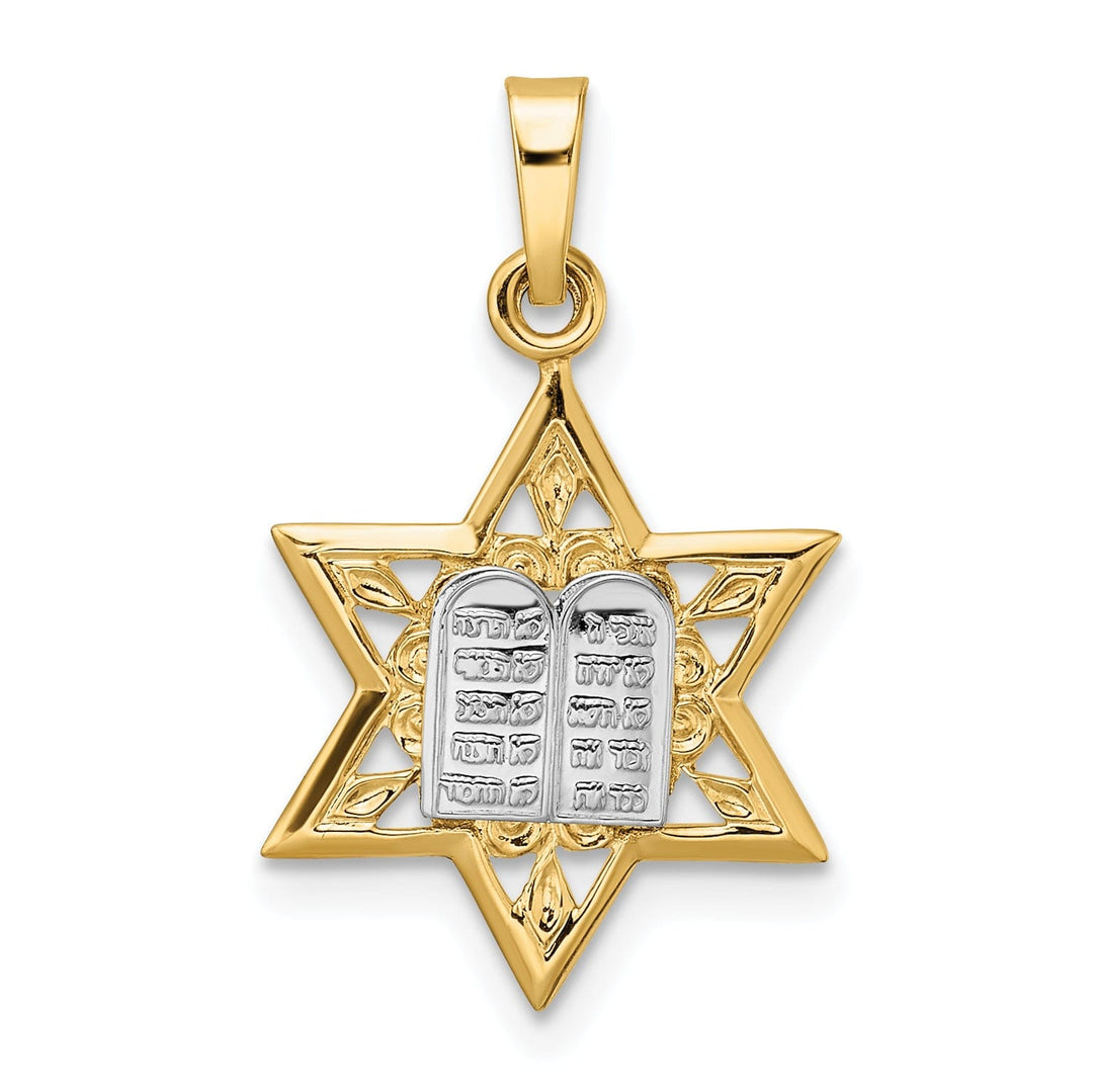 14k Yellow Gold Polished Unisex Star of David with Torah Charm Pendant