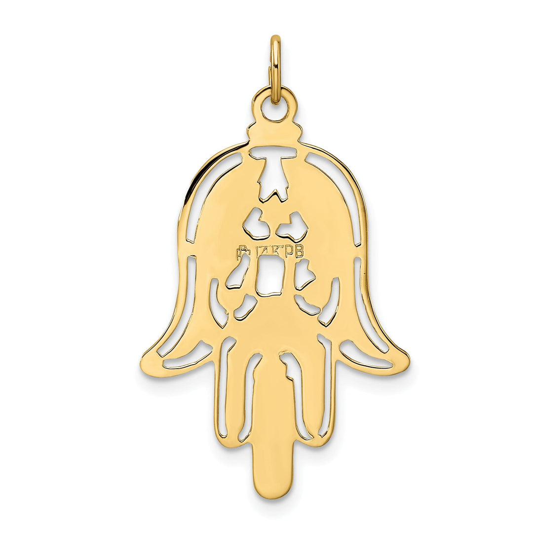 14k Yellow Gold Unisex Hamsa with Fish Evil Eye Design Charm Pendant