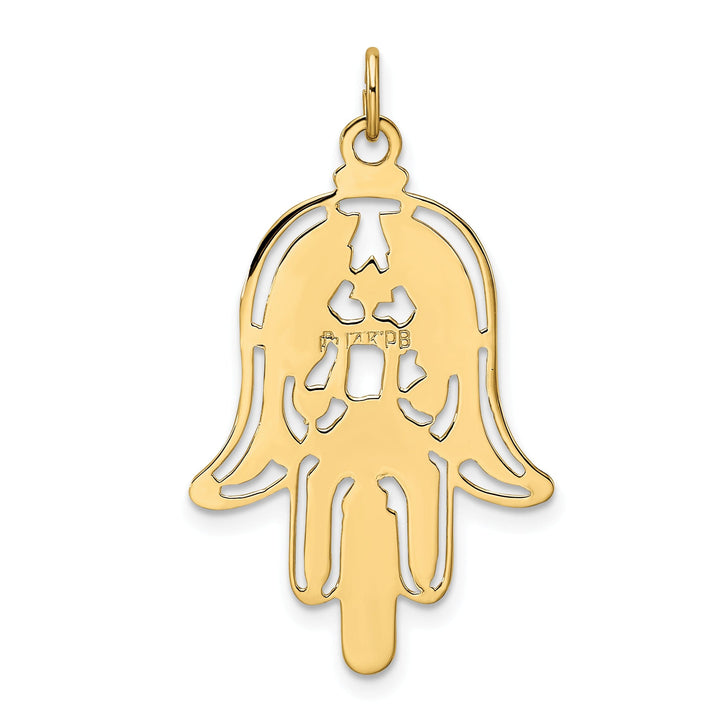 14k Yellow Gold Unisex Hamsa with Fish Evil Eye Design Charm Pendant