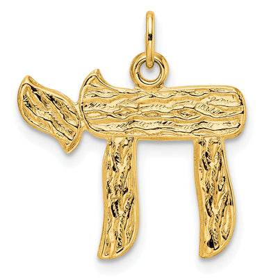 14K Yellow Gold Polished Textured Finish Unisex Chai Symbol Pendant at $ 193.61 only from Jewelryshopping.com