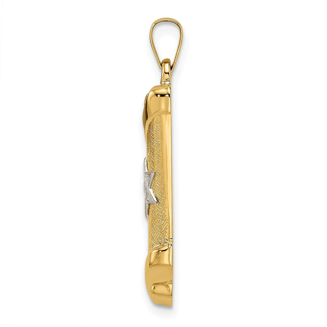 14k Yellow Gold Textured Unisex Mezuzah with Star of David Pendant