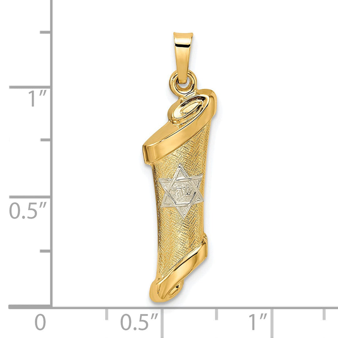 14k Yellow Gold Textured Unisex Mezuzah with Star of David Pendant