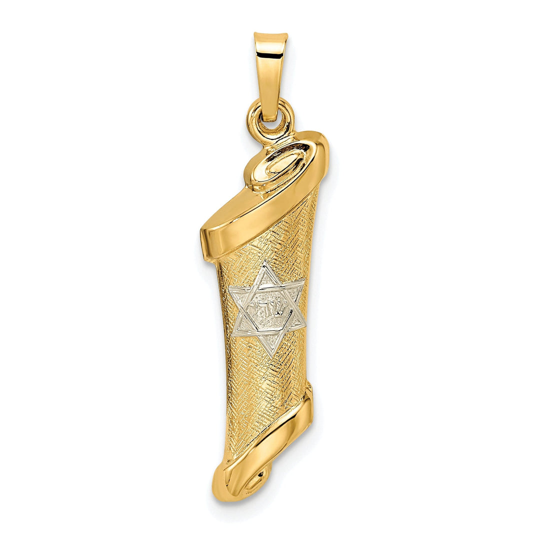 14k Yellow Gold Textured Unisex Mezuzah with Star of David Pendant