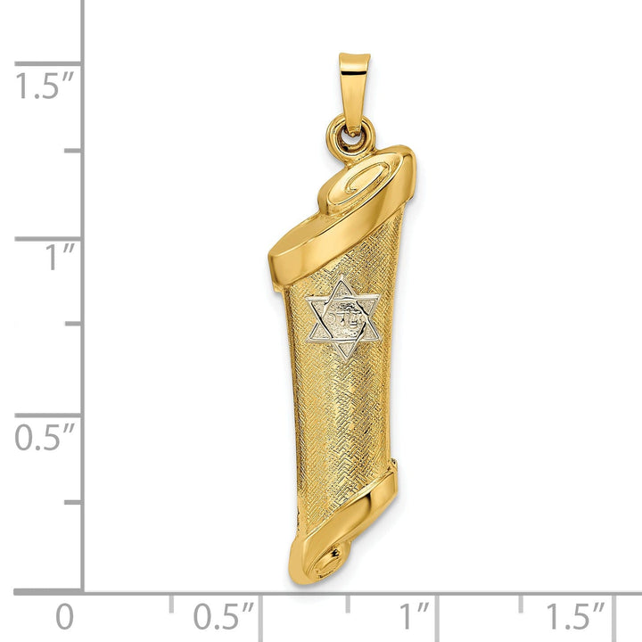 14k Yellow Gold Polished Unisex Mezuzah with Star of David Pendant