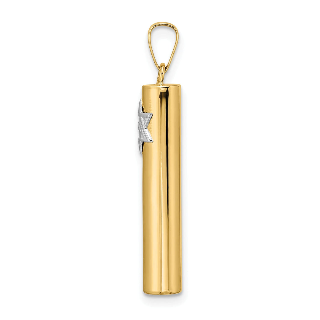 14k Yellow Gold Polished Unisex Mezuzah with Star of David Pendant