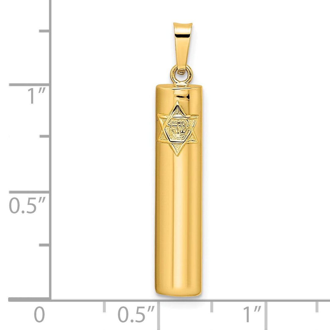 14k Yellow Gold Polished Unisex Mezuzah with Star of David Pendant