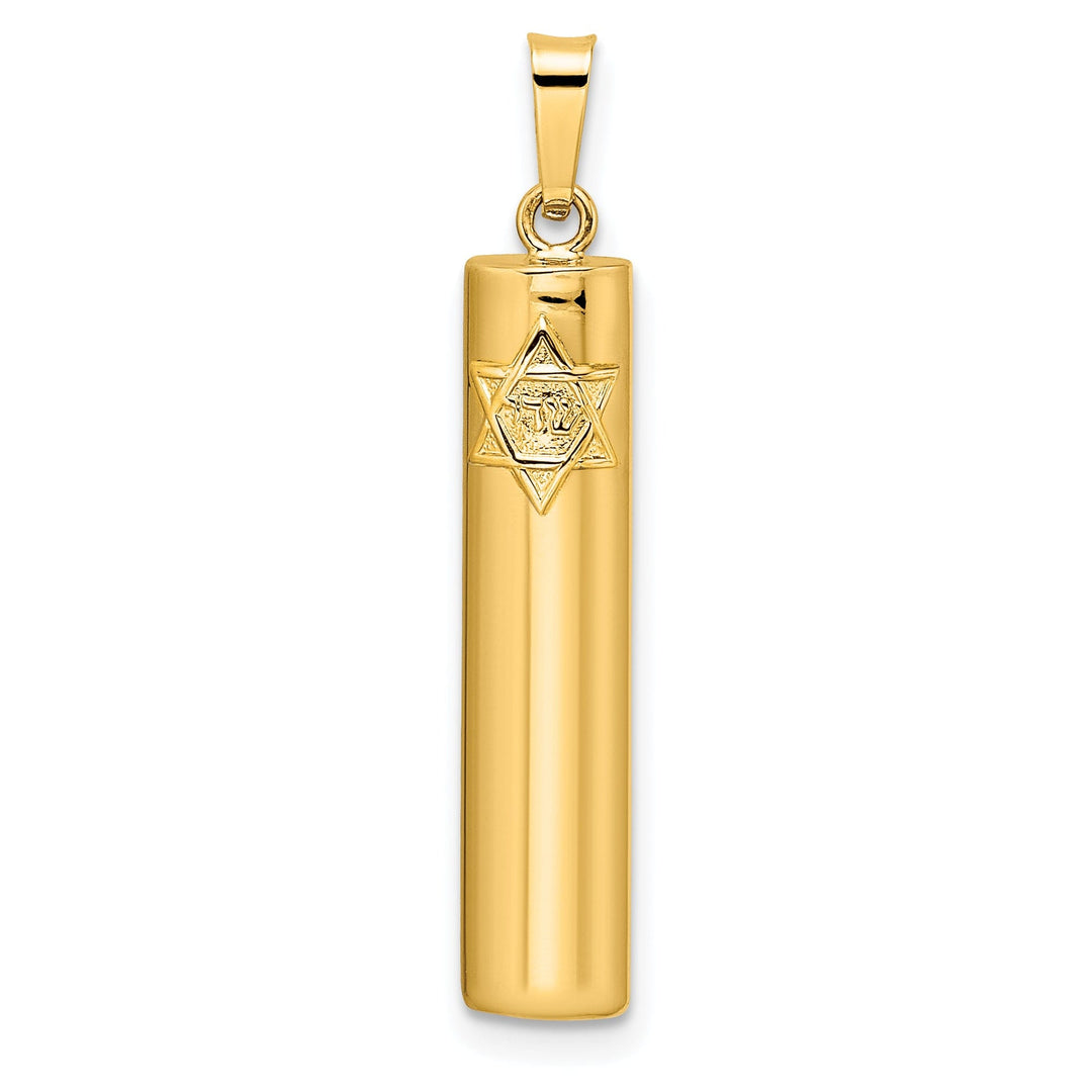 14k Yellow Gold Polished Unisex Mezuzah with Star of David Pendant