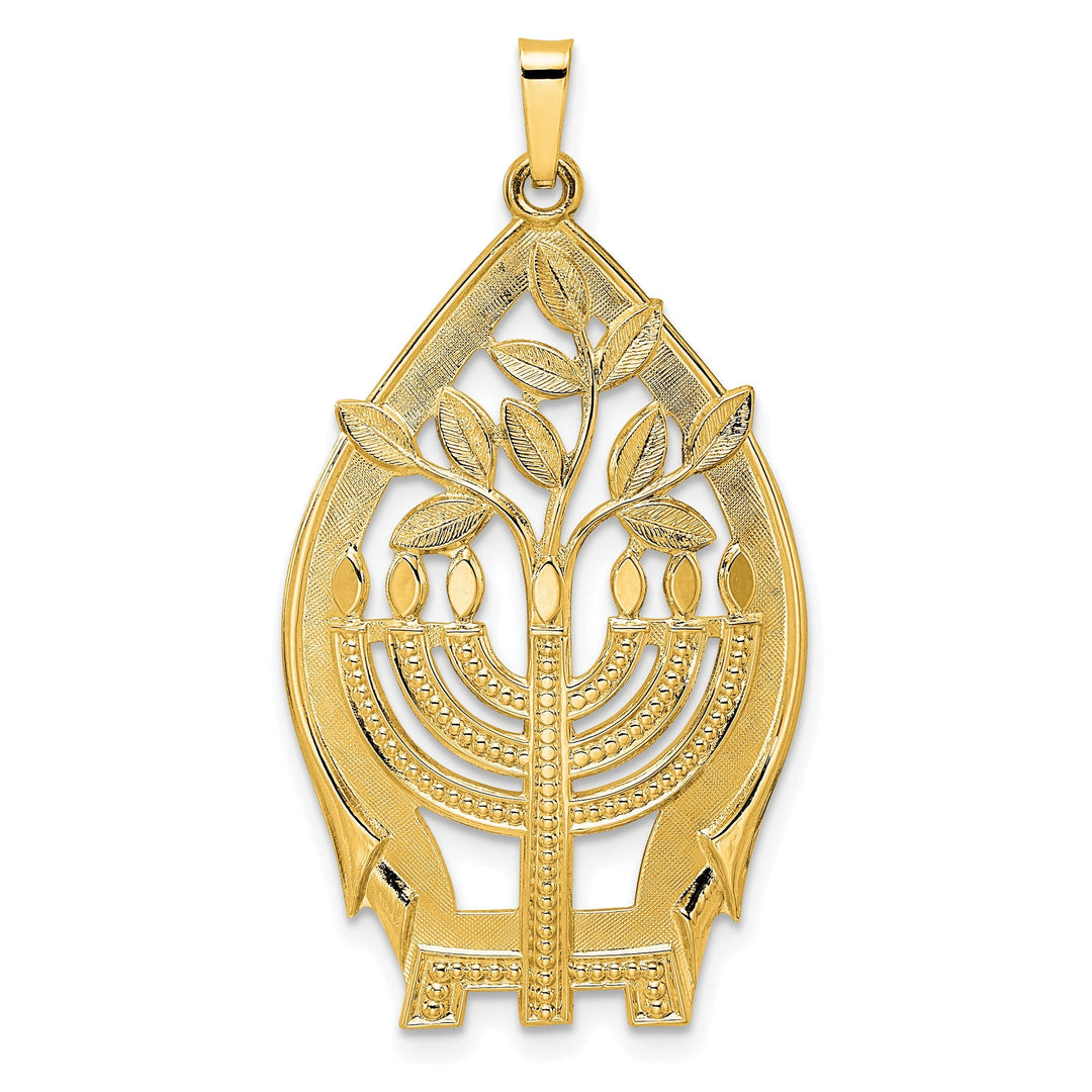 14k Yellow Gold Polished Finish Unisex Menorah Tree of Life Pendant