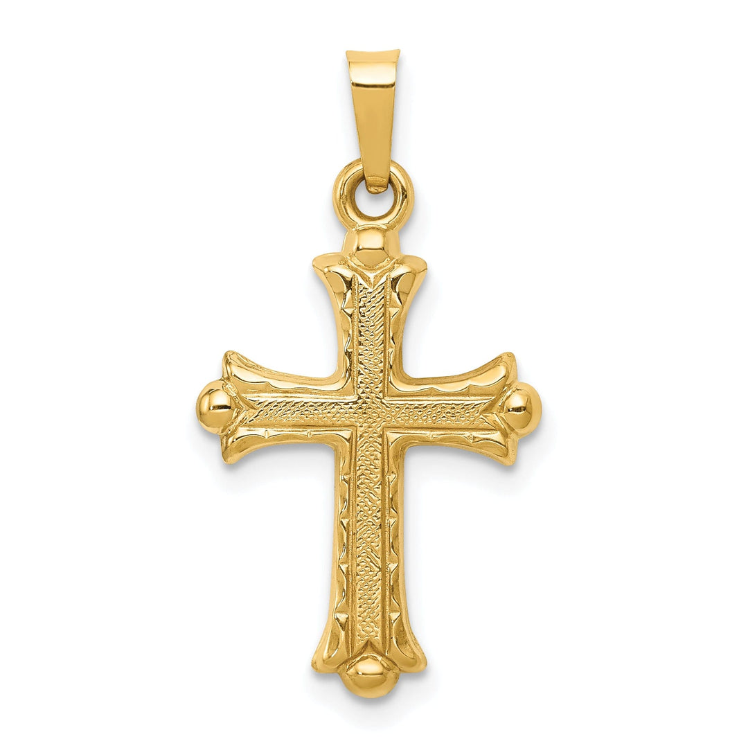 14k Yellow Gold Hollow Fleur de lis Cross Pendant