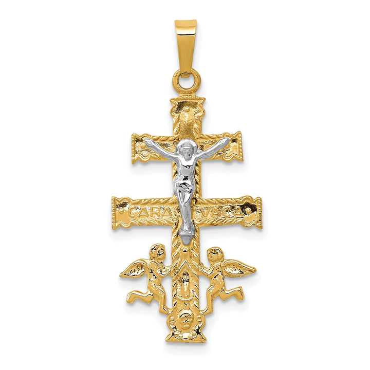 14k Two tone Gold Cara Vaca Crucifix Pendant