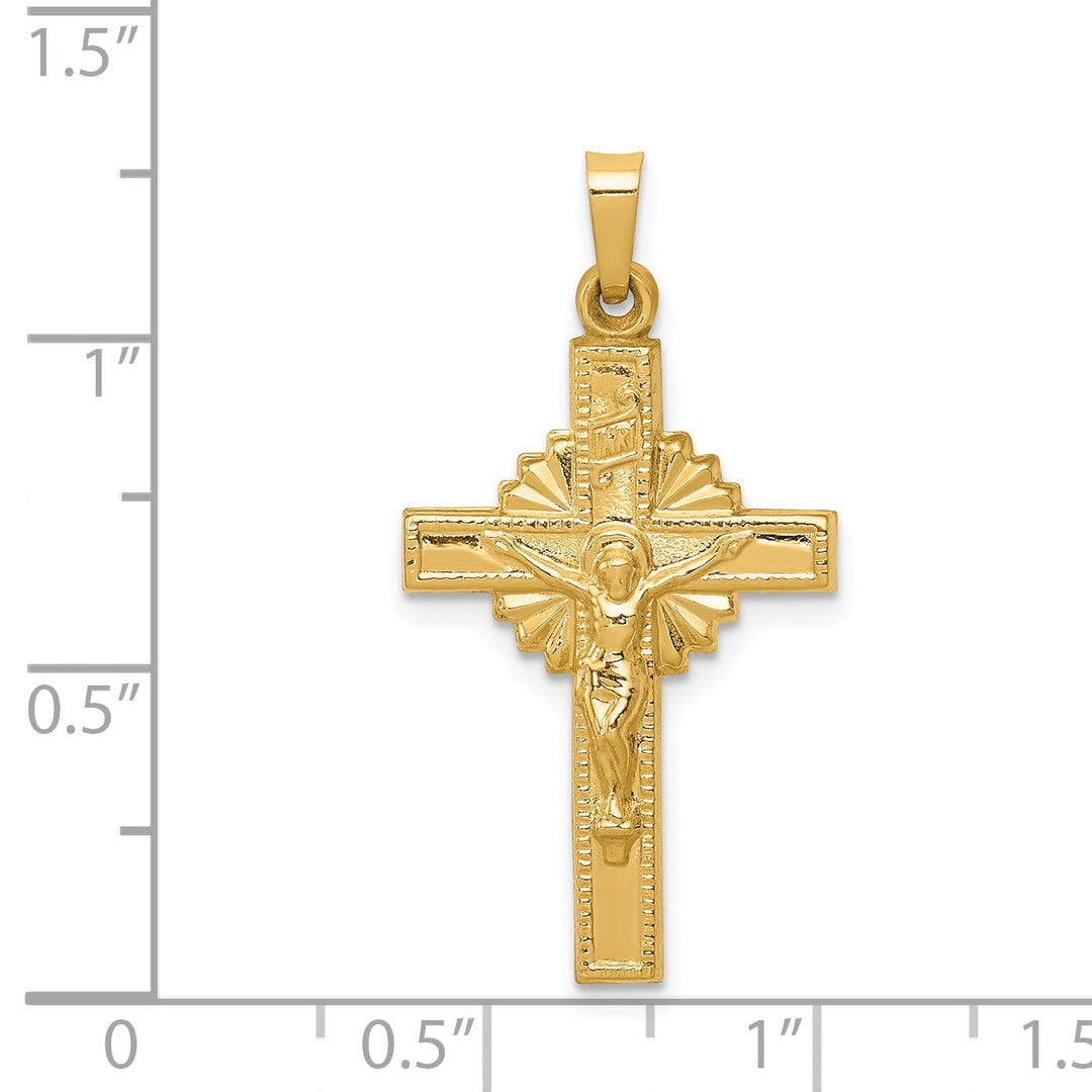 14k Yellow Gold INRI Celtic Iona Crucifix Pendant