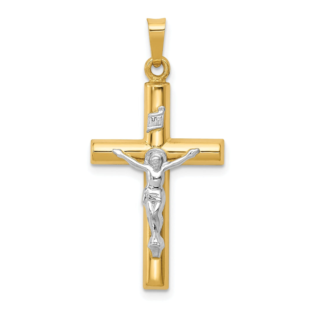 14k Two-tone Gold INRI Hollow Crucifix Pendant