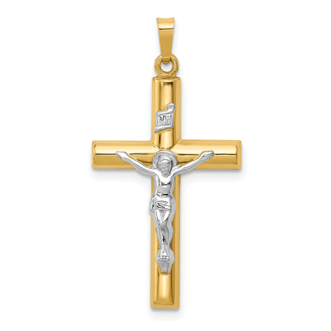 14k Two-tone Gold INRI Hollow Crucifix Pendant