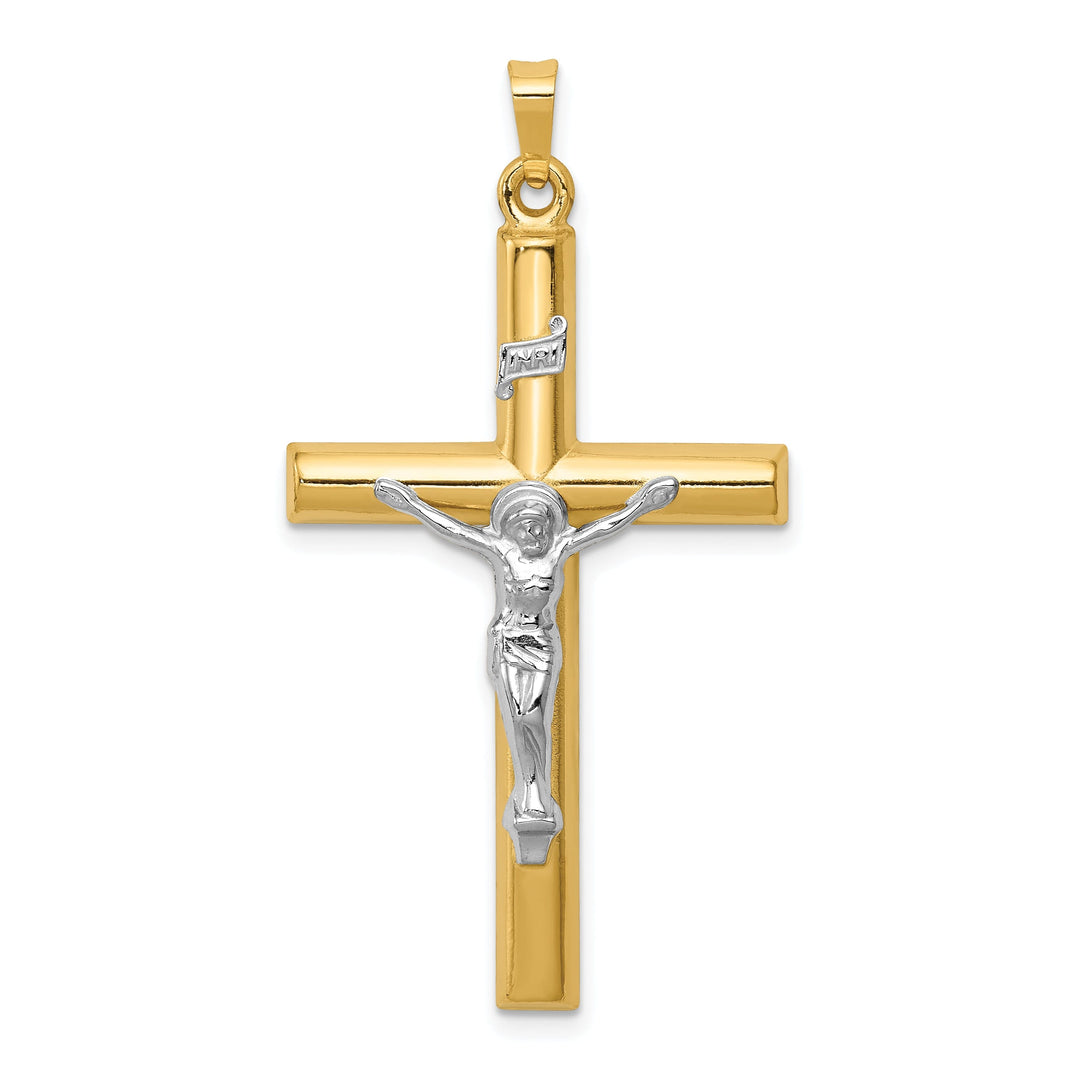 14k Two-tone Gold INRI Hollow Crucifix Pendant