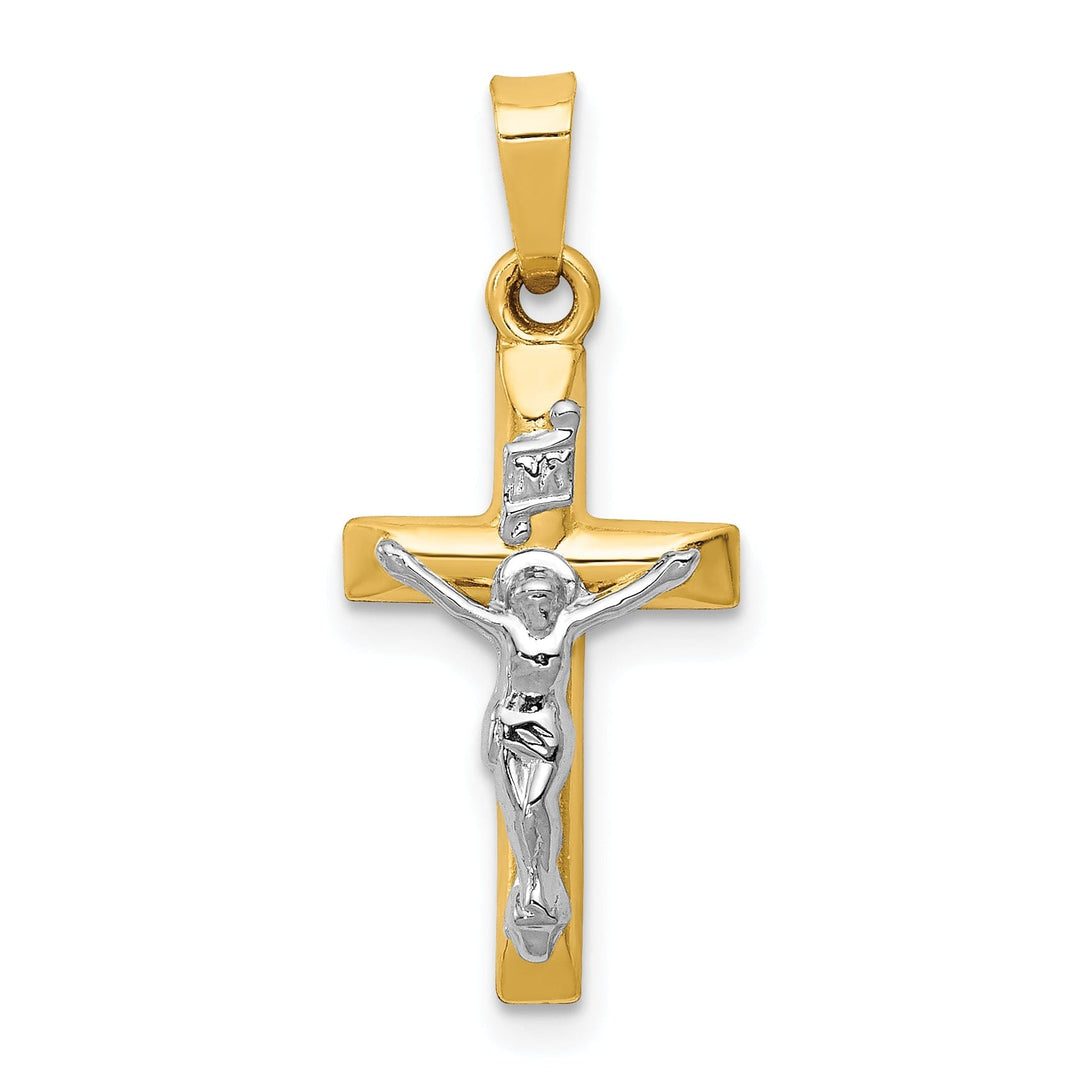 14k Two-tone Gold INRI Hollow Crucifix Pendant