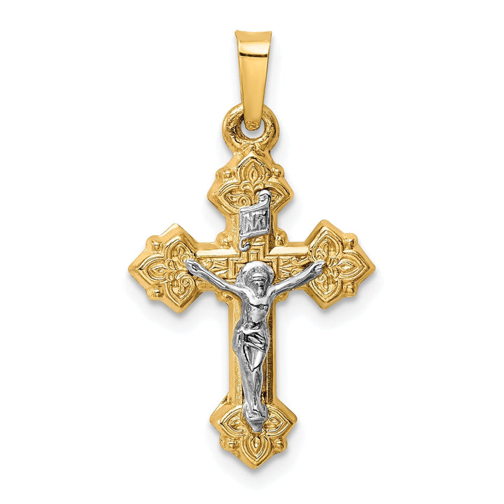 14k Two-tone Gold INRI Hollow Crucifix Pendant